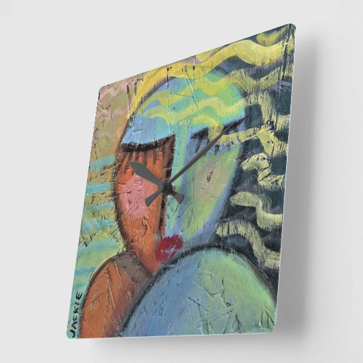 抽象芸術カラフルポートレート スクエア壁時計 (傾斜)