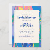 抽象芸術カラフルマーブルブルーピンクブライダルシャワー 招待状 (正面)