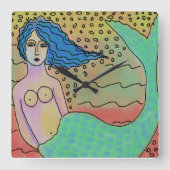 抽象芸術カラフルマーメイドアートスクエアウォールクロック スクエア壁時計 (正面)