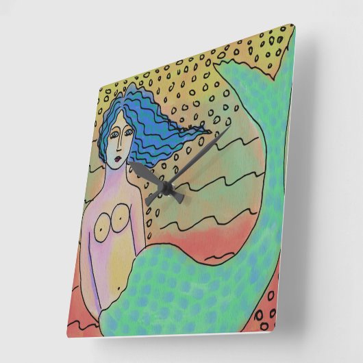 抽象芸術カラフルマーメイドアートスクエアウォールクロック スクエア壁時計 (傾斜)