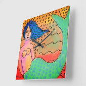 抽象芸術カラフルマーメイドアート スクエア壁時計 (傾斜)