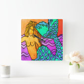 抽象芸術カラフルマーメイド絵画ズ スクエア壁時計 (ホーム)