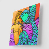 抽象芸術カラフルマーメイド絵画ズ スクエア壁時計 (傾斜)