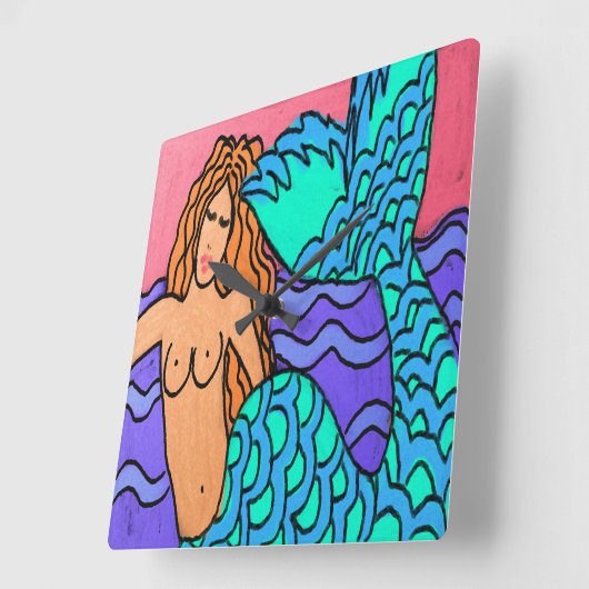 抽象芸術カラフルマーメ絵画ードズスクエアウォールクロー スクエア壁時計 (傾斜)