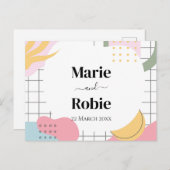 抽象芸術カラフルメンフィス結婚ズ インビテーションポストカード (正面/裏面)