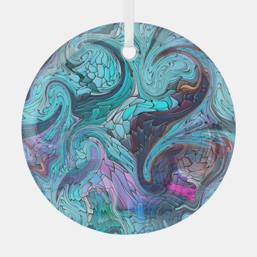 抽象芸術カラフルモザイク人魚またはドラゴンはかりで測 ガラスオーナメント (正面)