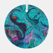 抽象芸術カラフルモザイク人魚またはドラゴンはかりで測 ガラスオーナメント (裏面)