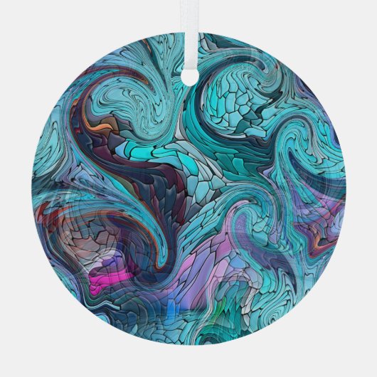 抽象芸術カラフルモザイク人魚またはドラゴンはかりで測 ガラスオーナメント (裏面)