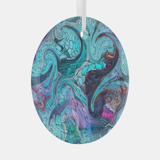 抽象芸術カラフルモザイク人魚またはドラゴンはかりで測 ガラスオーナメント (正面右)