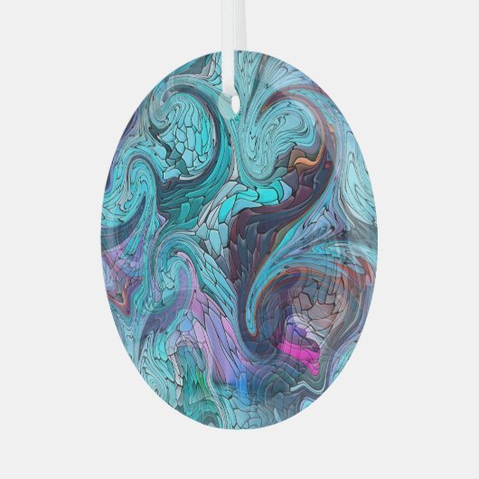 抽象芸術カラフルモザイク人魚またはドラゴンはかりで測 ガラスオーナメント (正面左)