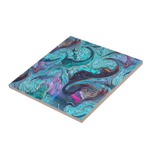 抽象芸術カラフルモザイク人魚またはドラゴンはかりで測 タイル (側面)