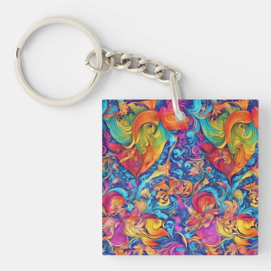抽象芸術カラフルモダンサマーガーデン キーホルダー (正面)