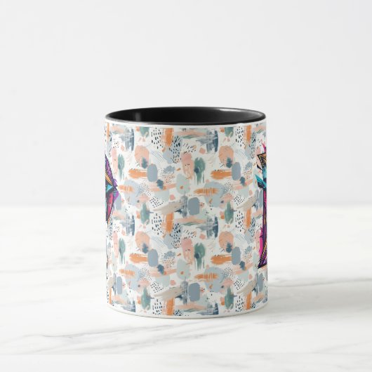 抽象芸術カラフルモノグラムマグ – P for Paul マグカップ (中央)