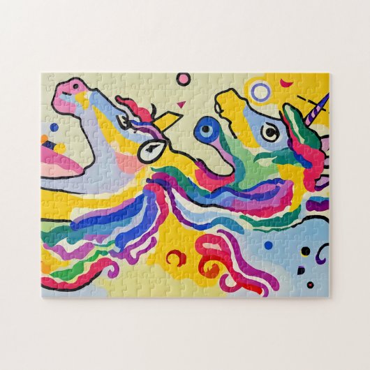 抽象芸術カラフルユニコーンポートレート絵画ズ ジグソーパズル (横)