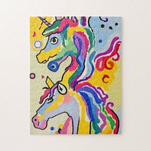 抽象芸術カラフルユニコーンポートレート絵画ズ ジグソーパズル