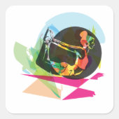 抽象芸術カラフルヨガポーズフィットネスとウェルネス スクエアシール (正面)