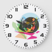 抽象芸術カラフルヨガポーズフィットネスとウェルネス ラージ壁時計 (正面)