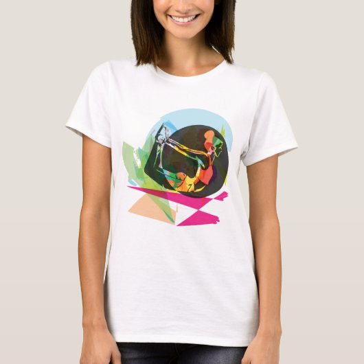 抽象芸術カラフルヨガポーズフィットネスとウェルネス Tシャツ (正面)