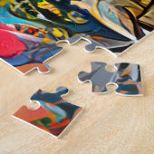 抽象芸術カラフルヨガポーズ |挑戦的な懸命 ジグソーパズル (側面)