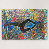 抽象芸術カラフルヨガポーズ |挑戦的な懸命 ジグソーパズル (横)