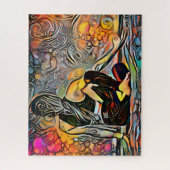 抽象芸術カラフルヨガポーズ |挑戦的な懸命 ジグソーパズル (縦)