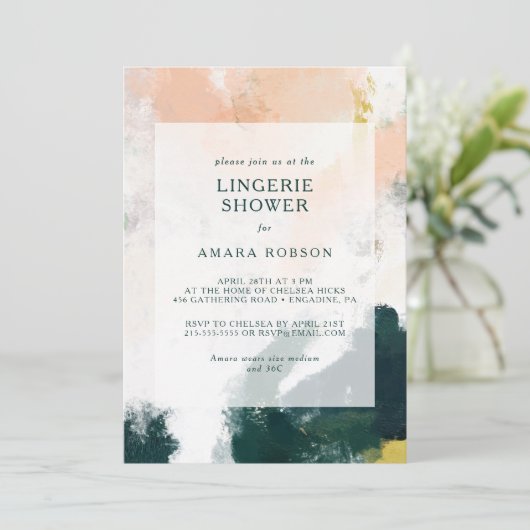 抽象芸術カラフルランジェリーシャワー招待状 招待状 (スタンド正面)