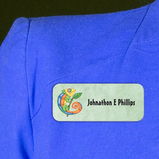 抽象芸術カラフルリザードホールディングリーフオンブランチ 名札