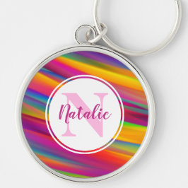 抽象芸術カラフルレインボーグラデーション名モノグラム キーホルダー