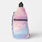 抽象芸術カラフルレインボーパターン、紫ピンク スリングバッグ (正面)