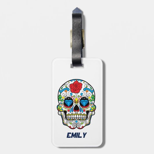 抽象芸術カラフルレトロシュガースカルレッドローズ ラゲッジタグ (裏面縦)
