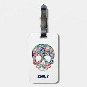抽象芸術カラフルレトロ糖スカル ラゲッジタグ