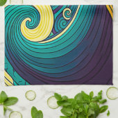 抽象芸術カラフルレトロ70sヒッピー波アートワーク | キッチンタオル (折り畳み)