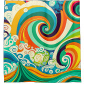 抽象芸術カラフルレトロ70sヒッピー波アートワーク | シャワーカーテン (正面)