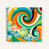 抽象芸術カラフルレトロ70sヒッピー波アートワーク | ノートブック (正面)