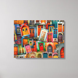 抽象芸術カラフルヴィンテージドアパターンファインアート キャンバスプリント