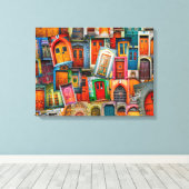 抽象芸術カラフルヴィンテージドアパターンファインアート キャンバスプリント (インサイチュ (ウッドフロア))