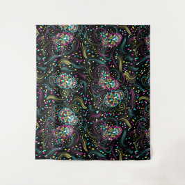 抽象芸術カラフル不気味スカルハロウィーン タペストリー