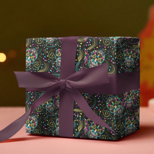 抽象芸術カラフル不気味スカルハロウィーン ラッピングペーパー