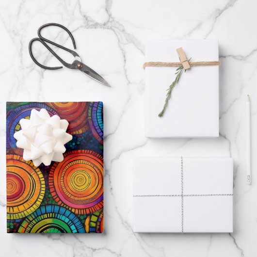 抽象芸術カラフル円の折り返し紙 ラッピングペーパーシート (正面)