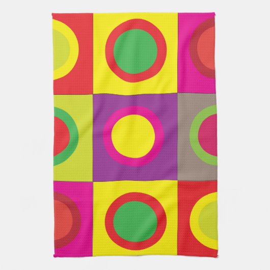 抽象芸術カラフル円正方形シームレスパターン キッチンタオル (縦)