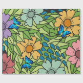 抽象芸術カラフル園花と蝶 ラッピングペーパー (フラット)