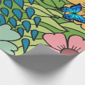 抽象芸術カラフル園花と蝶 ラッピングペーパー (角)