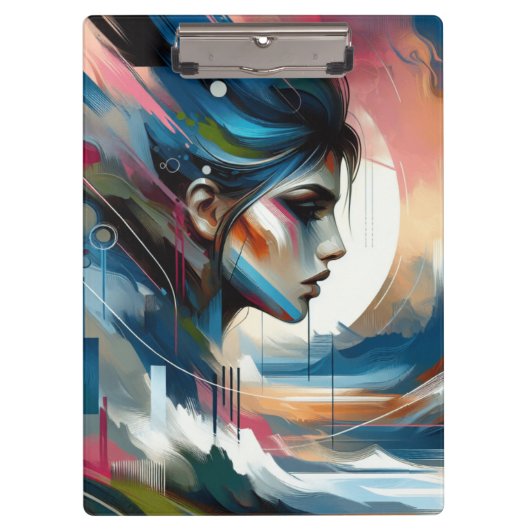 抽象芸術カラフル女性の顔の壁の装飾ポスター クリップボード (正面)