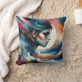 抽象芸術カラフル女性顔 クッション (ブランケット)