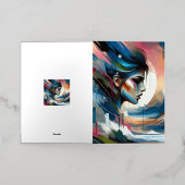 抽象芸術カラフル女性顔 箔グリーティングカード (外側レイダウン)