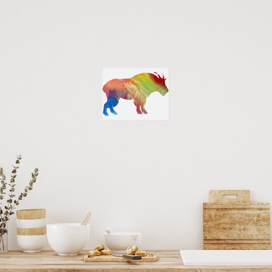 抽象芸術カラフル山羊のシルエット ポスター (キッチン)