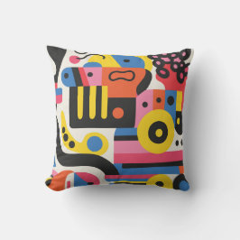 抽象芸術カラフル幾何学模様(黒い黄色) クッション