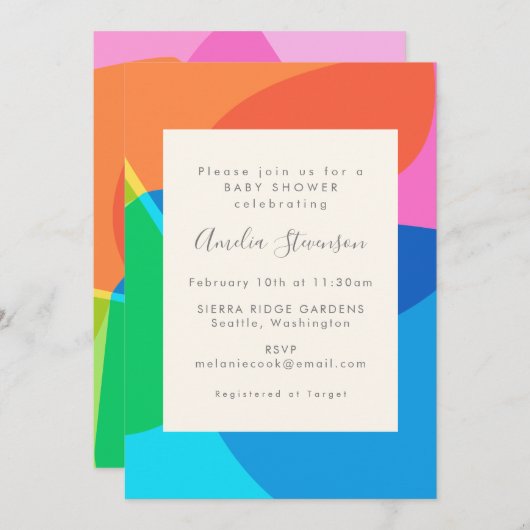 抽象芸術カラフル幾何学的ベビーシャワー招待状 招待状 (正面/裏面)