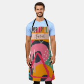 抽象芸術カラフル幾何学的モノグラム名デザイン エプロン (着用した状態)