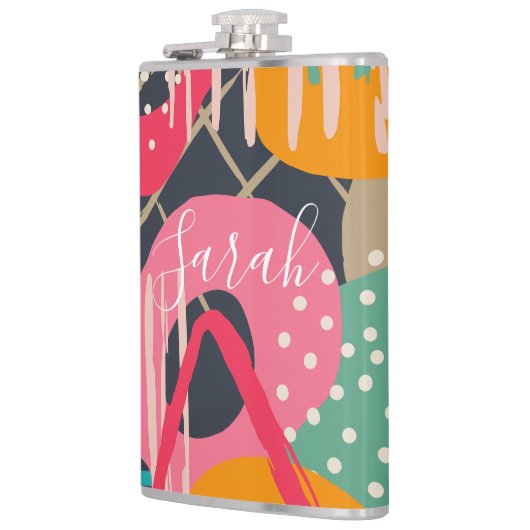 抽象芸術カラフル幾何学的モノグラム名デザイン フラスク (左)